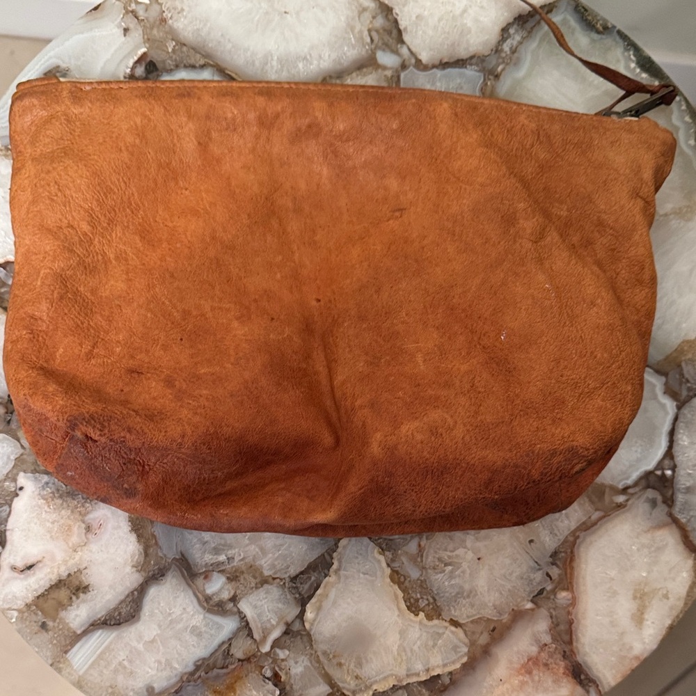 Toteme Brown Leather Cosmetic Bag with Gold Eye Design - Picture 2 of 3